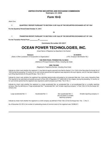Thumbnail Ocean Power Technologies
 10-Q Quarterly Report FY2015 