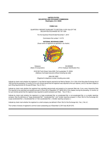 Thumbnail National Beverage
 10-Q Quarterly Report FY2015 