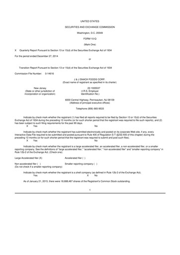 Thumbnail J&J Snack Foods
 10-Q Quarterly Report FY2015 