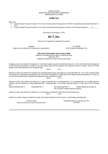 Thumbnail Air T, Inc. 10-Q Quarterly Report FY2015 