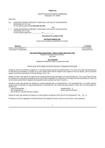 Miniature Nathan's Famous 10-Q Rapport trimestriel 2015 