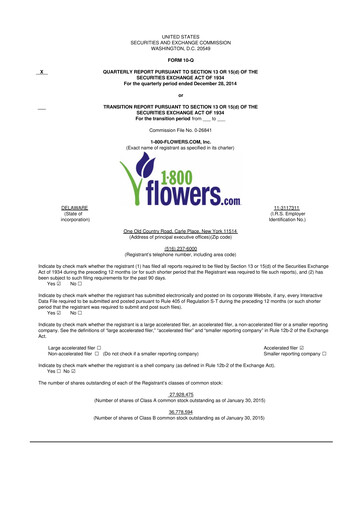 Thumbnail 1-800-Flowers.com, Inc.
 10-Q Quarterly Report FY2015 