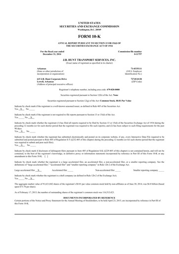 Thumbnail J. B. Hunt
 10-K Annual Report 2014