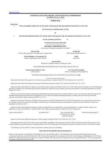 Vorschaubild Generac 10-K Jahresbericht 2014