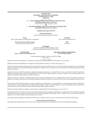 Thumbnail Lithia Motors 10-K Annual Report 2014