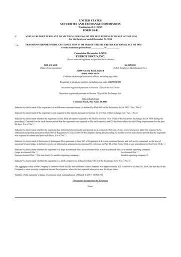 Thumbnail Energy Focus 10-K Annual Report 2014