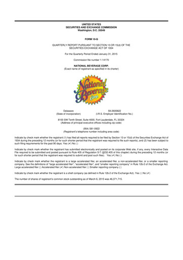 Thumbnail National Beverage
 10-Q Quarterly Report FY2015 