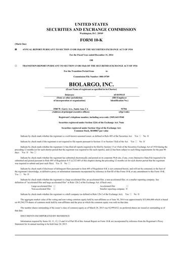 Vorschaubild BioLargo 10-K Jahresbericht 2014