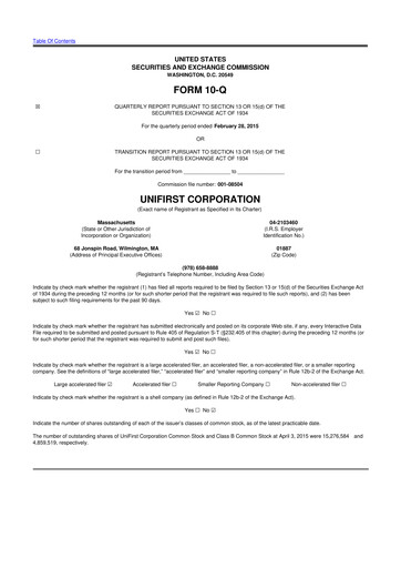 Thumbnail UniFirst 10-Q Quarterly Report FY2015 