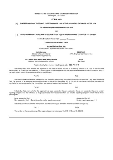 Thumbnail Insteel Industries 10-Q Quarterly Report FY2015 