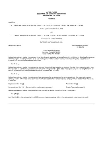 Vorschaubild Superior Group of Companies 10-Q Quartalsbericht 2015 