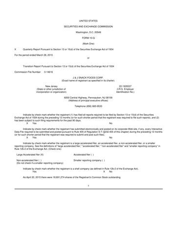 Thumbnail J&J Snack Foods
 10-Q Quarterly Report FY2015 