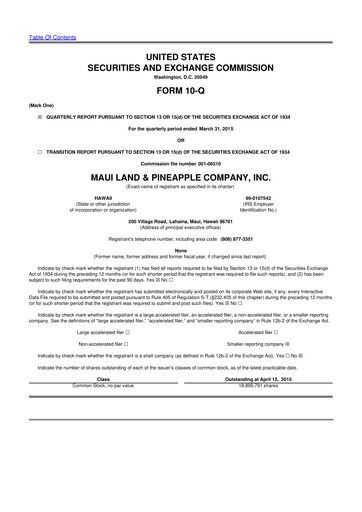 Vorschaubild Maui Land & Pineapple Company 10-Q Quartalsbericht 2015 