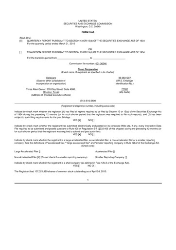 Thumbnail Civeo 10-Q Quarterly Report FY2015 