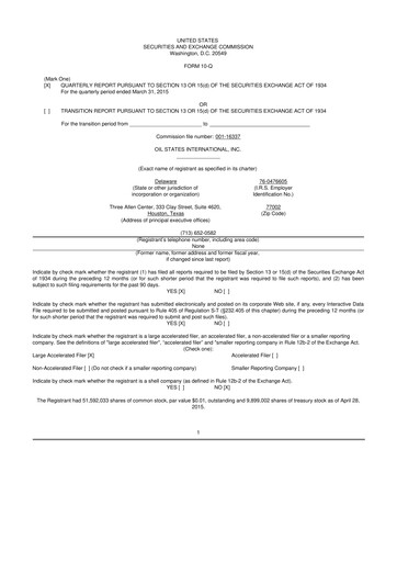 Thumbnail Oil States International
 10-Q Quarterly Report FY 