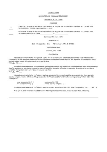 Miniature LSI Industries 10-Q Rapport trimestriel 2015 
