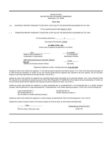 Thumbnail Olympic Steel
 10-Q Quarterly Report FY2015 