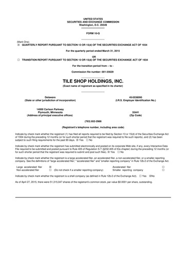 Thumbnail Tile Shop Holdings 10-Q Quarterly Report FY2015 