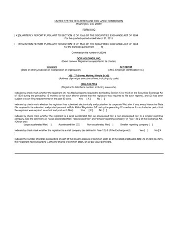 Thumbnail QCR Holdings
 10-Q Quarterly Report FY2015 