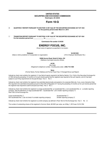 Thumbnail Energy Focus 10-Q Quarterly Report FY2015 