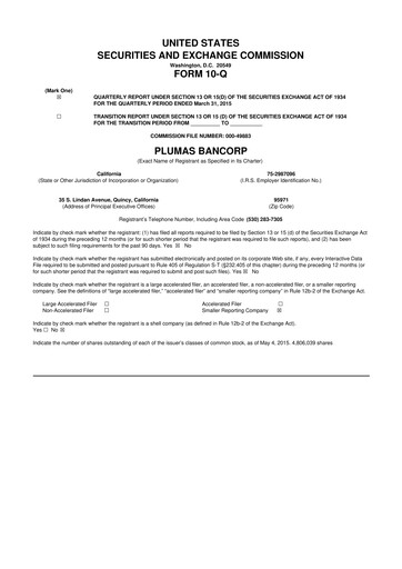 Vorschaubild Plumas Bancorp 10-Q Quartalsbericht 2015 