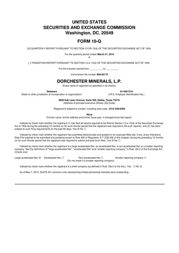 Thumbnail Dorchester Minerals 10-Q Quarterly Report FY2015 