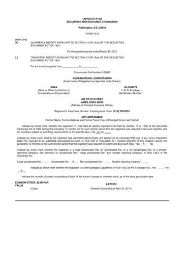 Thumbnail Ames National Corp. 10-Q Quarterly Report FY2015 