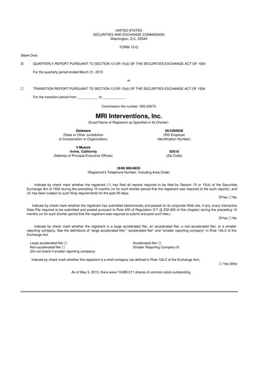 Miniature ClearPoint Neuro 10-Q Rapport trimestriel 2015 