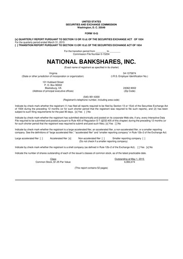 Thumbnail National Bankshares 10-Q Quarterly Report FY2015 