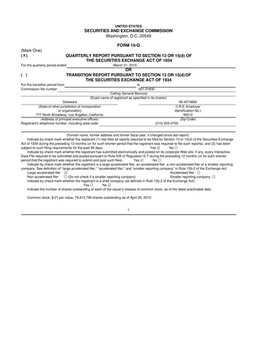 Thumbnail Cathay General Bancorp 10-Q Quarterly Report FY2015 