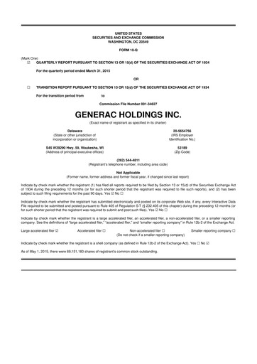 Vorschaubild Generac 10-Q Quartalsbericht 2015 