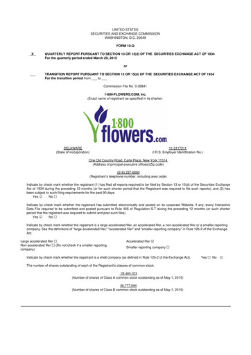 Thumbnail 1-800-Flowers.com, Inc.
 10-Q Quarterly Report FY2015 