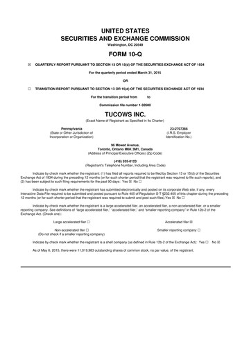 Thumbnail Tucows 10-Q Quarterly Report FY2015 