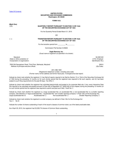 Thumbnail Eagle Bancorp 10-Q Quarterly Report FY2015 