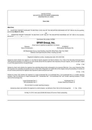 Thumbnail SPAR Group 10-Q Quarterly Report FY2015 