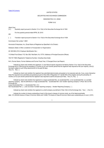 Thumbnail Hovnanian Enterprises
 10-Q Quarterly Report FY2015 