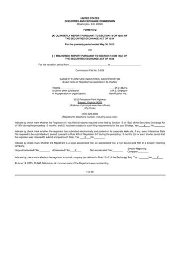 Vorschaubild Bassett Furniture 10-Q Quartalsbericht 2015 