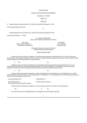 Thumbnail J&J Snack Foods
 10-Q Quarterly Report FY2015 