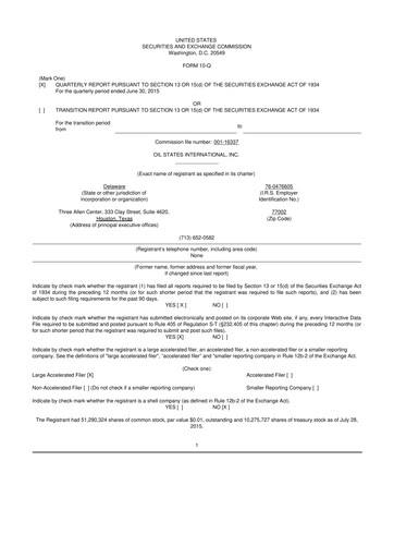 Thumbnail Oil States International
 10-Q Quarterly Report FY 