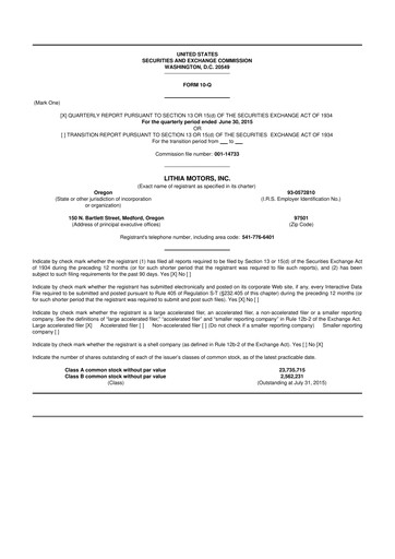 Vorschaubild Lithia Motors 10-Q Quartalsbericht 2015 