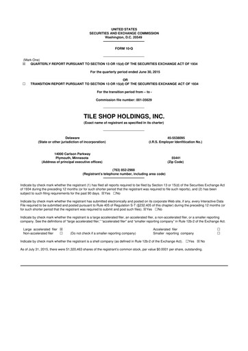 Thumbnail Tile Shop Holdings 10-Q Quarterly Report FY2015 