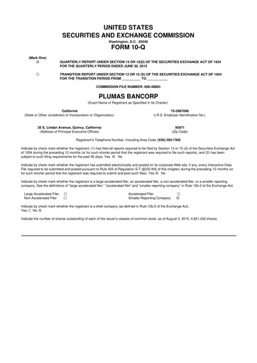 Vorschaubild Plumas Bancorp 10-Q Quartalsbericht 2015 