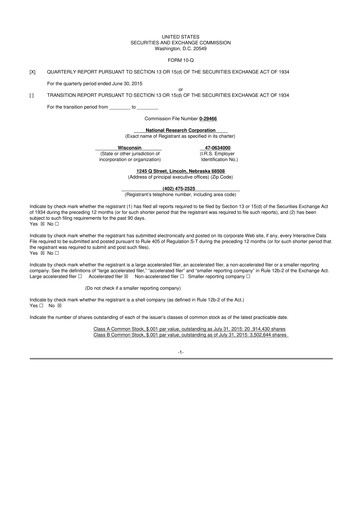 Thumbnail NRC Health
 10-Q Quarterly Report FY2015 