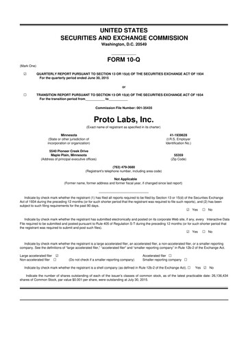 Thumbnail Protolabs 10-Q Quarterly Report FY2015 