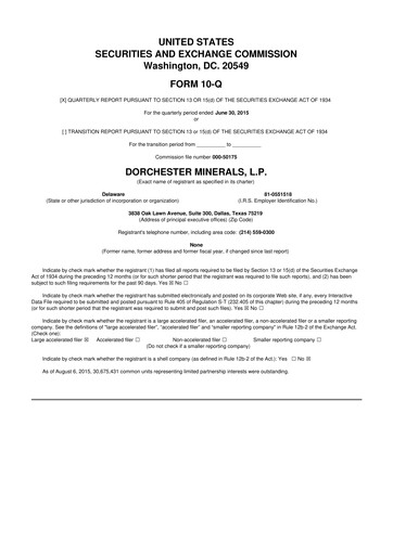 Thumbnail Dorchester Minerals 10-Q Quarterly Report FY2015 