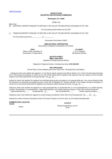 Thumbnail Ames National Corp. 10-Q Quarterly Report FY2015 