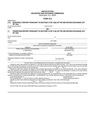 Thumbnail Cathay General Bancorp 10-Q Quarterly Report FY2015 