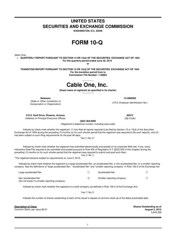 Miniature Cable One 10-Q Rapport trimestriel 2015 