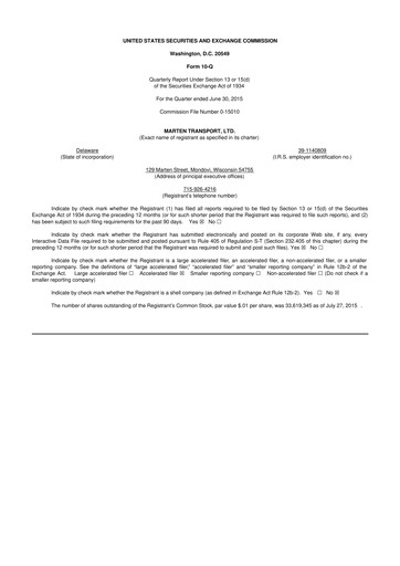 Thumbnail Marten Transport 10-Q Quarterly Report FY2015 