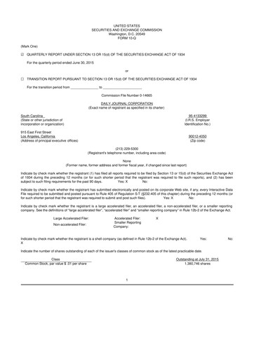 Thumbnail Daily Journal 10-Q Quarterly Report FY2015 